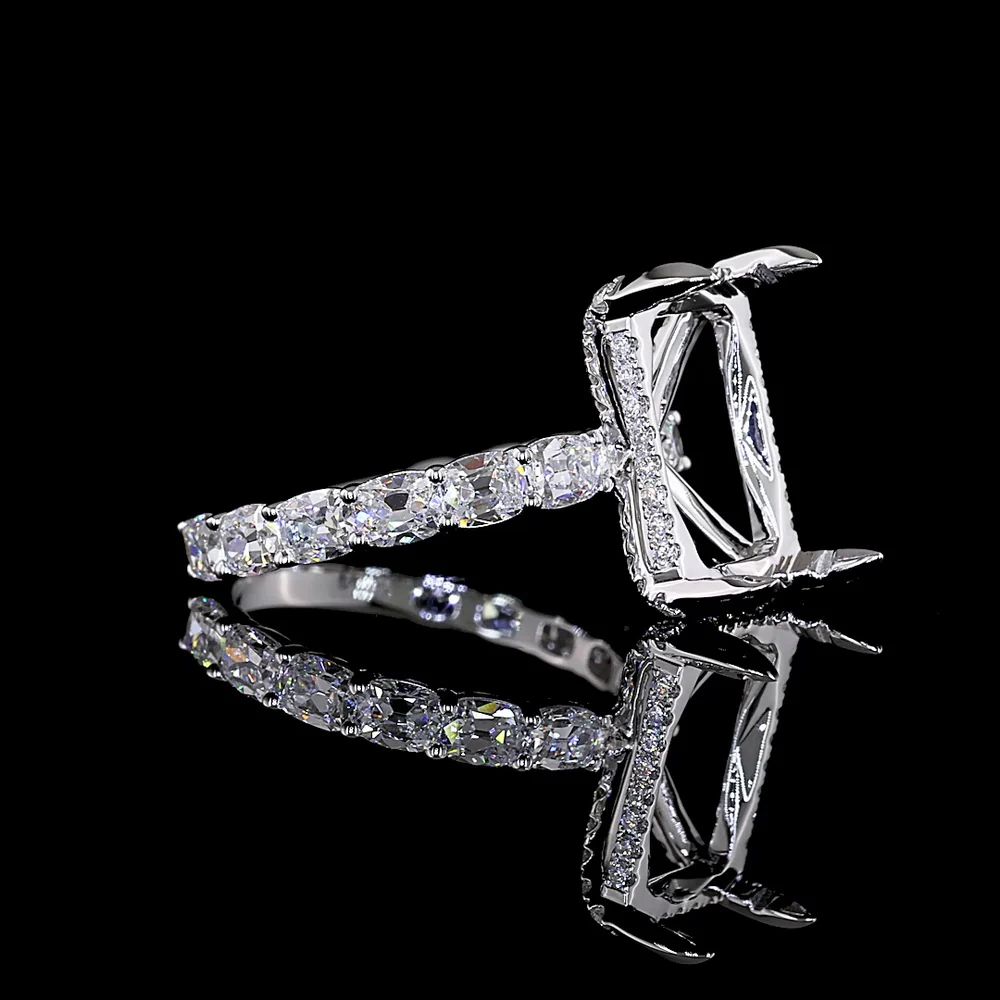 14K White Gold Hidden Halo Ring with 1.30 Carats Antique Cushion Cut Lab Diamond and 0.29 Carats Round Brilliant Accents - 1.59 Total Carat Weight - Covaloro Fine Jewelry - Image 2