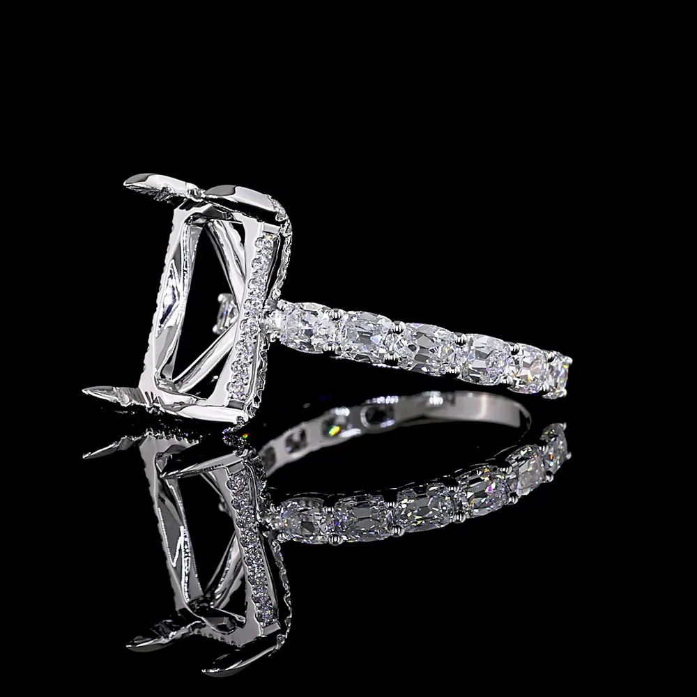 14K White Gold Hidden Halo Ring with 1.30 Carats Antique Cushion Cut Lab Diamond and 0.29 Carats Round Brilliant Accents - 1.59 Total Carat Weight - Covaloro Fine Jewelry - Image 3