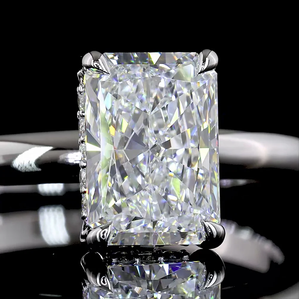 14K White Gold Hidden Halo Ring with 1.54 Carat Radiant Cut Lab Diamond and 0.08 Carat Brilliant Cut Diamond Accents - Total 1.62 Carat - Covaloro Fine Jewelry - Image 2