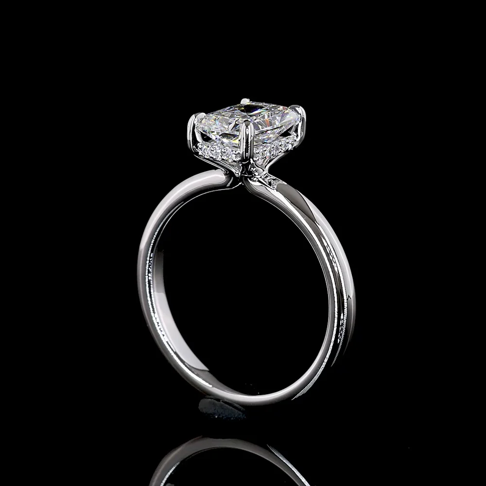 14K White Gold Hidden Halo Ring with 1.54 Carat Radiant Cut Lab Diamond and 0.08 Carat Brilliant Cut Diamond Accents - Total 1.62 Carat - Covaloro Fine Jewelry - Image 3