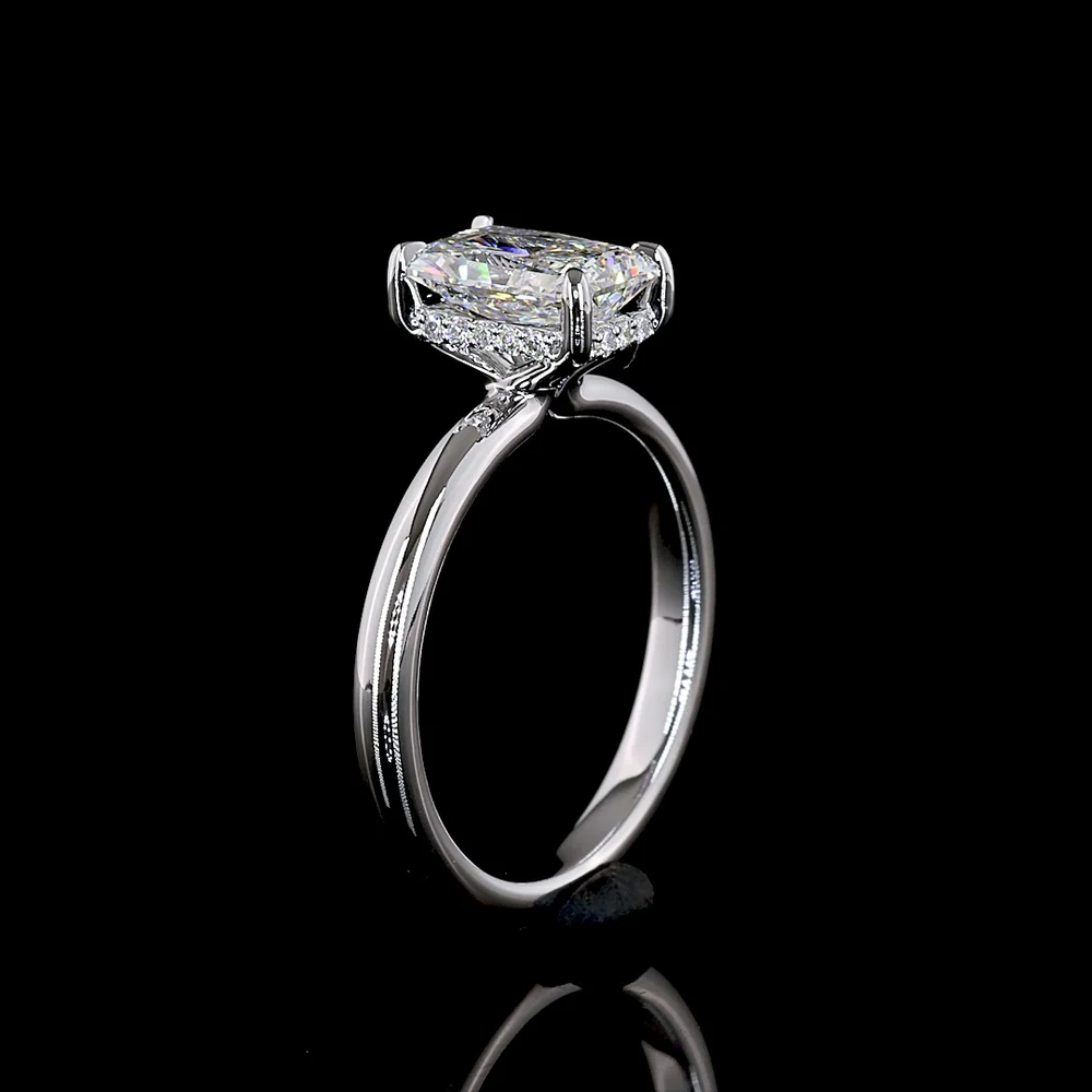 14K White Gold Hidden Halo Ring with 1.54 Carat Radiant Cut Lab Diamond and 0.08 Carat Brilliant Cut Diamond Accents - Total 1.62 Carat - Covaloro Fine Jewelry - Image 4