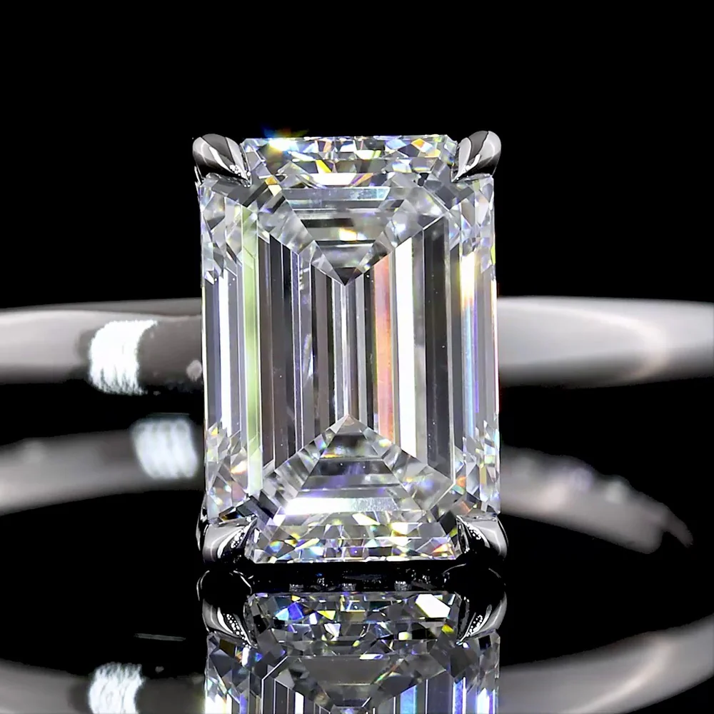 14K White Gold Hidden Halo Ring with 1.55 Carat Emerald Cut Lab Diamond and 0.08 Carat Brilliant Cut Accent Diamonds - Total 1.63 Carats - Covaloro Fine Jewelry - Image 2
