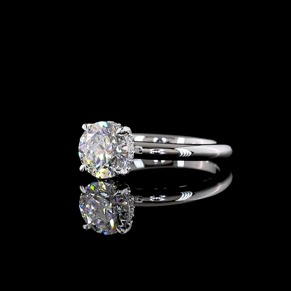 14K White Gold Hidden Halo Ring with 1.63 Carat Round Brilliant Lab Diamond (D VVS2) - IGI Certified - Covaloro Fine Jewelry - Image 3