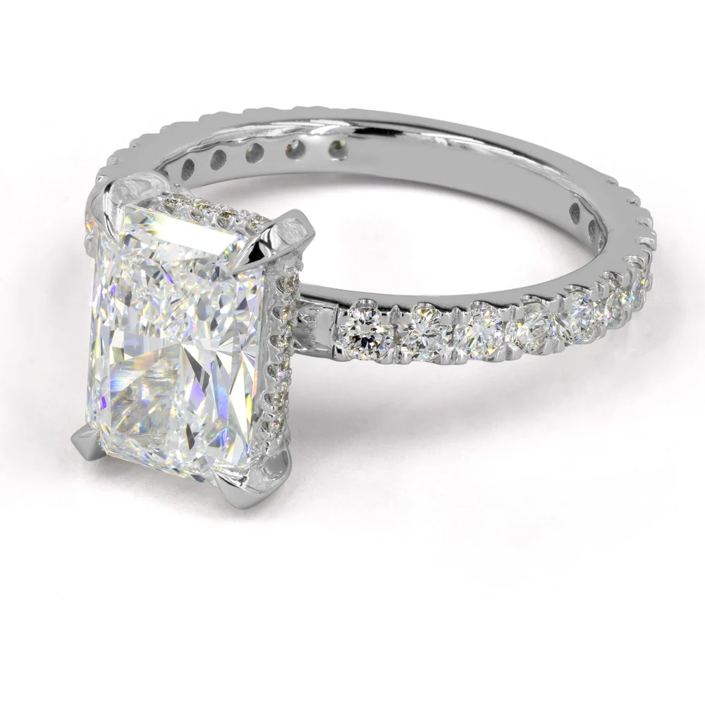 14K White Gold Hidden Halo Ring with 11.04 Carat Radiant Cut Lab Diamond and 0.42 Carat Brilliant Round Accent Diamonds - GIA Certified, Total Diamond Weight 11.46 Carats - Covaloro Fine Jewelry - Image 3