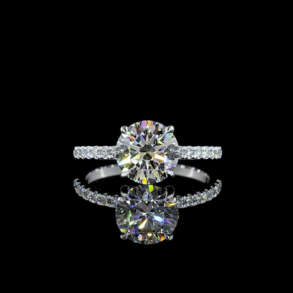 14K White Gold Hidden Halo Ring with 2.01 Carat Round Brilliant Lab Diamond and Diamond Accents - 2.30 Total Carat Weight - Covaloro Fine Jewelry