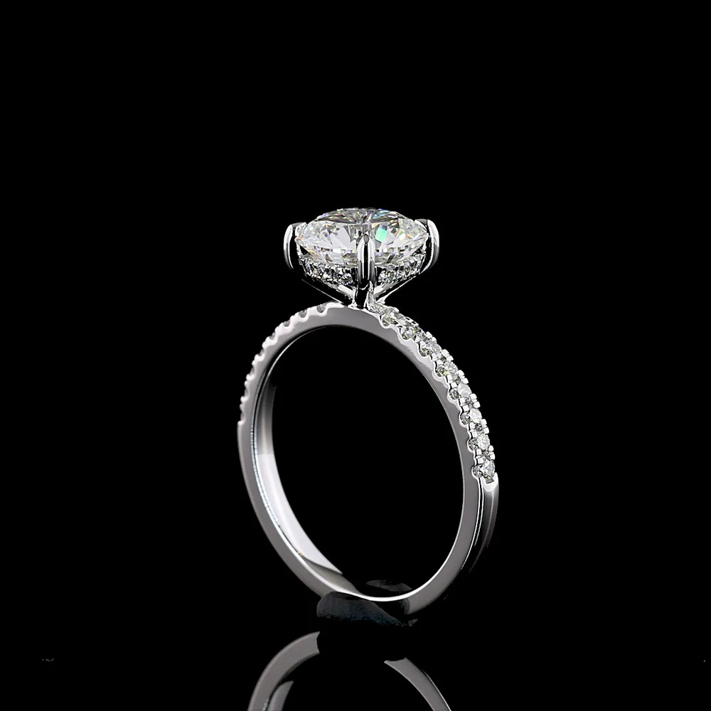 14K White Gold Hidden Halo Ring with 2.01 Carat Round Brilliant Lab Diamond and Diamond Accents - 2.30 Total Carat Weight - Covaloro Fine Jewelry - Image 3