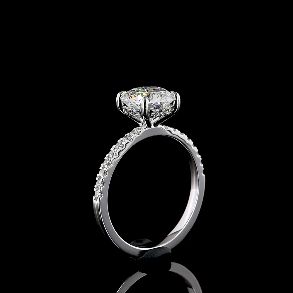 14K White Gold Hidden Halo Ring with 2.01 Carat Round Brilliant Lab Diamond and Diamond Accents - 2.30 Total Carat Weight - Covaloro Fine Jewelry - Image 4