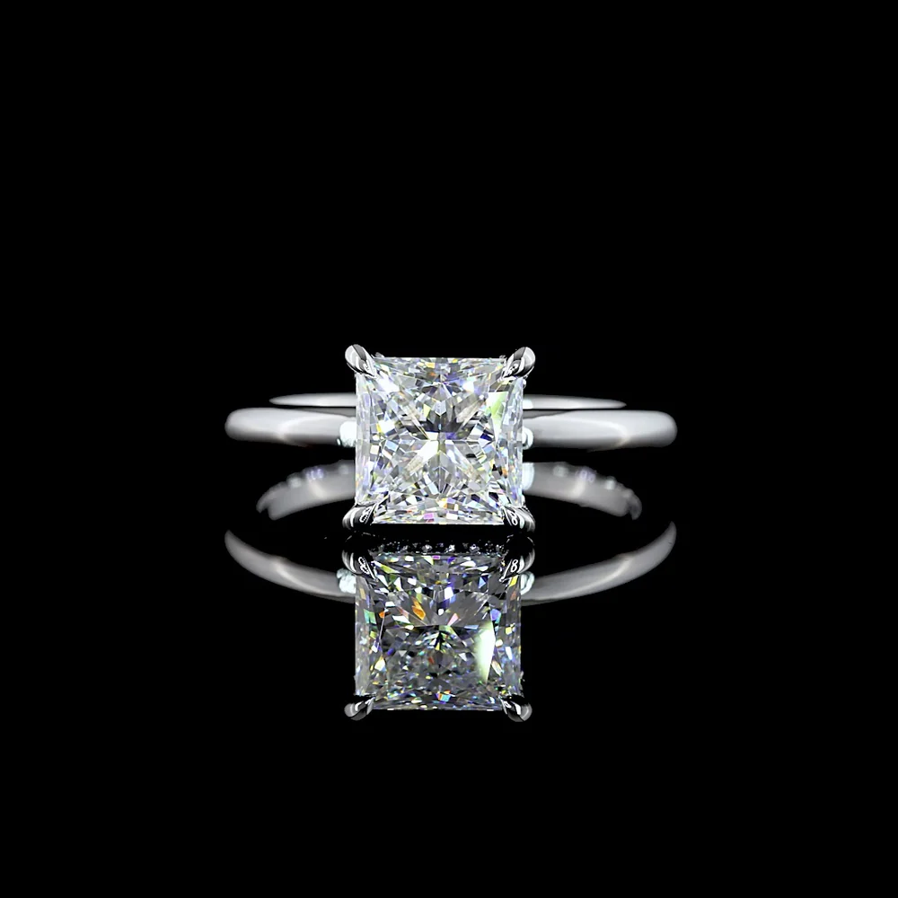 14K White Gold Hidden Halo Ring with 2.03 Carat Princess Cut Lab Diamond and 0.10 Carat Brilliant Cut Accents - IGI Certified D VVS1 - Covaloro Fine Jewelry