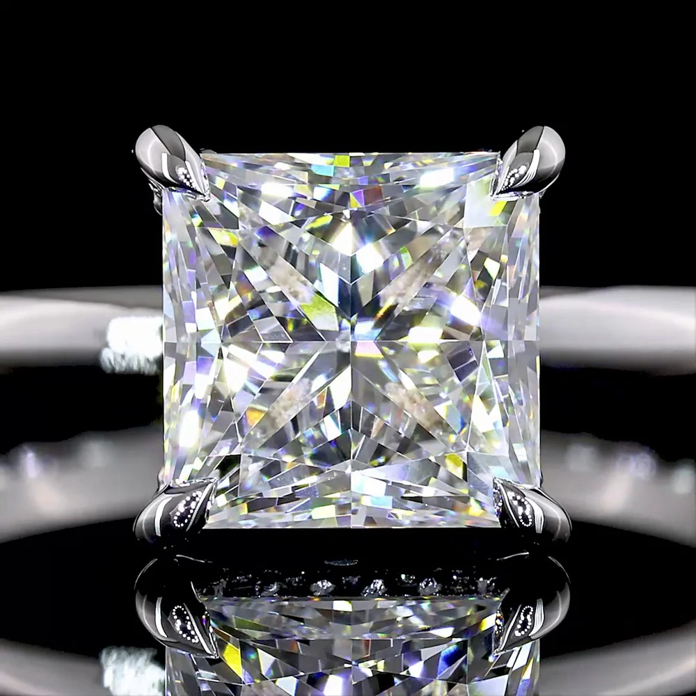 14K White Gold Hidden Halo Ring with 2.04 Carat Princess Cut Lab Diamond and 0.09 Carat Brilliant Cut Diamond Halo - 2.13 Carat Total Weight IGI Certified - Covaloro Fine Jewelry - Image 2