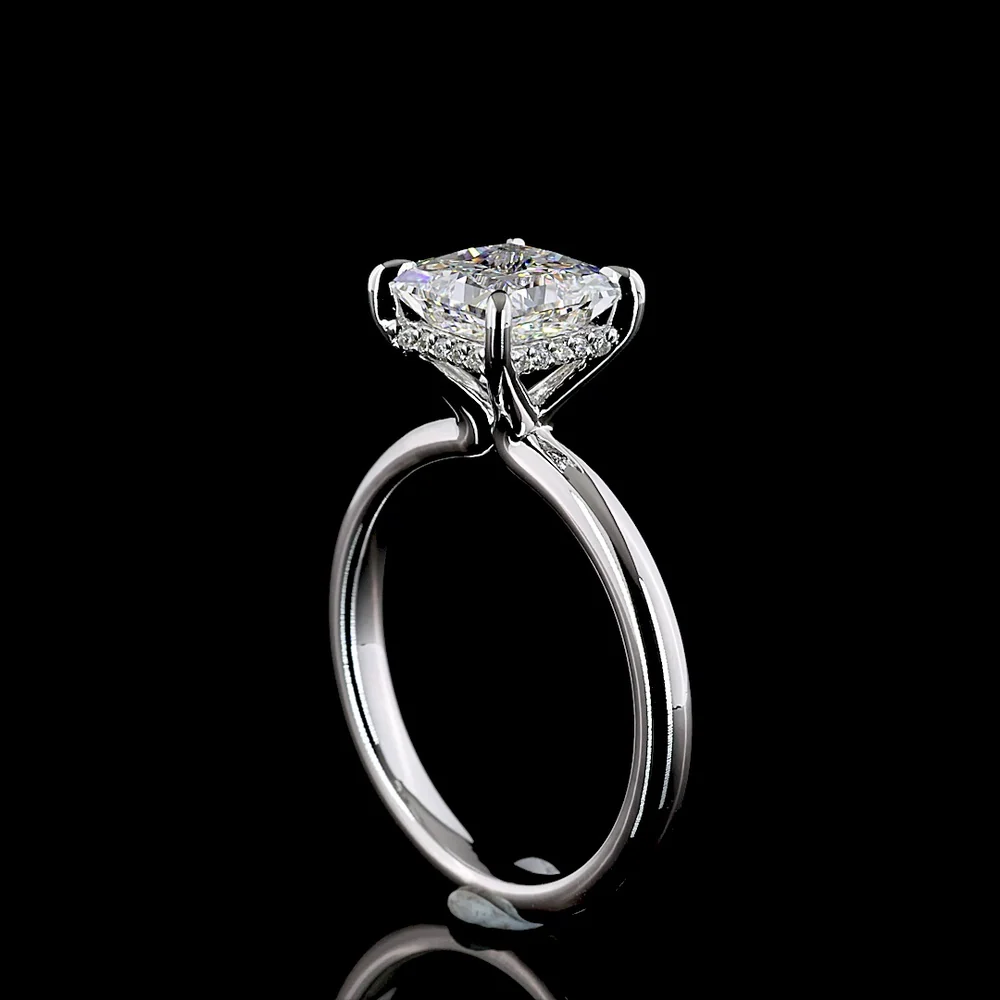 14K White Gold Hidden Halo Ring with 2.04 Carat Princess Cut Lab Diamond and 0.09 Carat Brilliant Cut Diamond Halo - 2.13 Carat Total Weight IGI Certified - Covaloro Fine Jewelry - Image 3