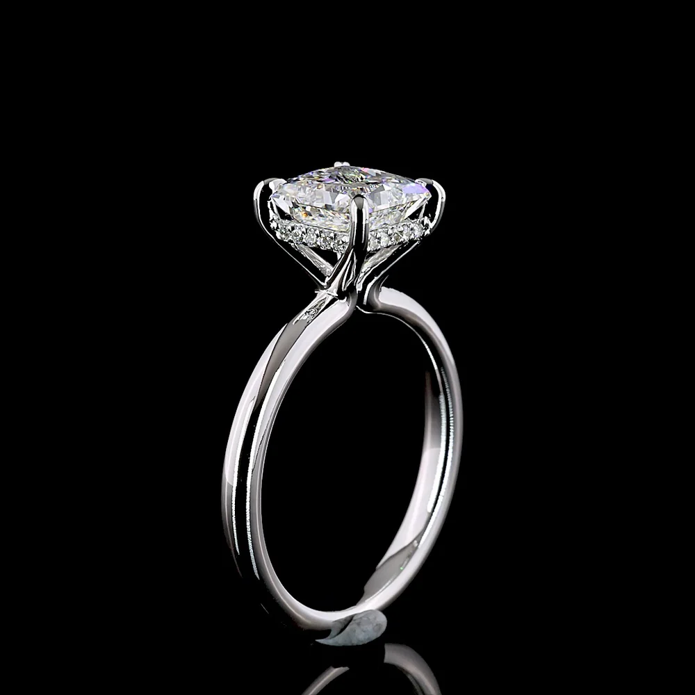 14K White Gold Hidden Halo Ring with 2.04 Carat Princess Cut Lab Diamond and 0.09 Carat Brilliant Cut Diamond Halo - 2.13 Carat Total Weight IGI Certified - Covaloro Fine Jewelry - Image 4