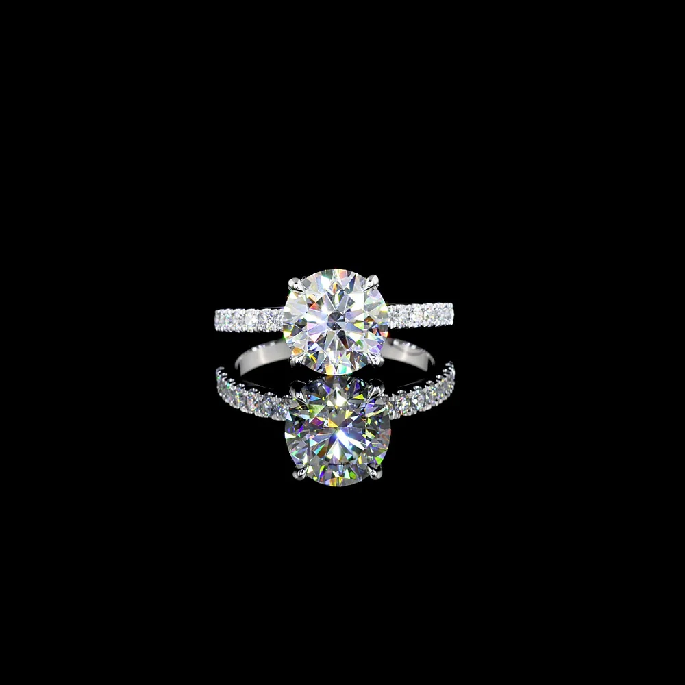 14K White Gold Hidden Halo Ring with 2.13-Carat Round Brilliant Lab Diamond and 0.34 Carat Accent Diamonds - 2.47 Carat Total Diamond Weight - Covaloro Fine Jewelry