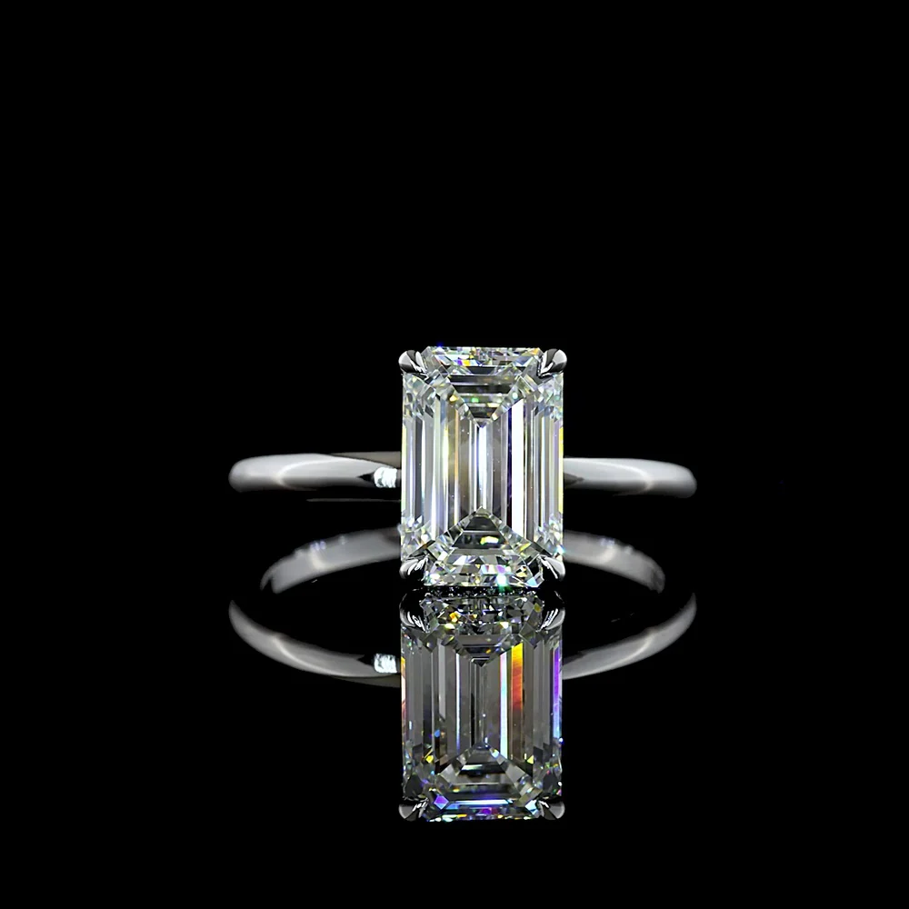 14K White Gold Hidden Halo Ring with 2.17 Carat Emerald Cut Lab Diamond and 0.08 Carat Brilliant Diamond Accents - 2.25 Total Carat Weight - Covaloro Fine Jewelry