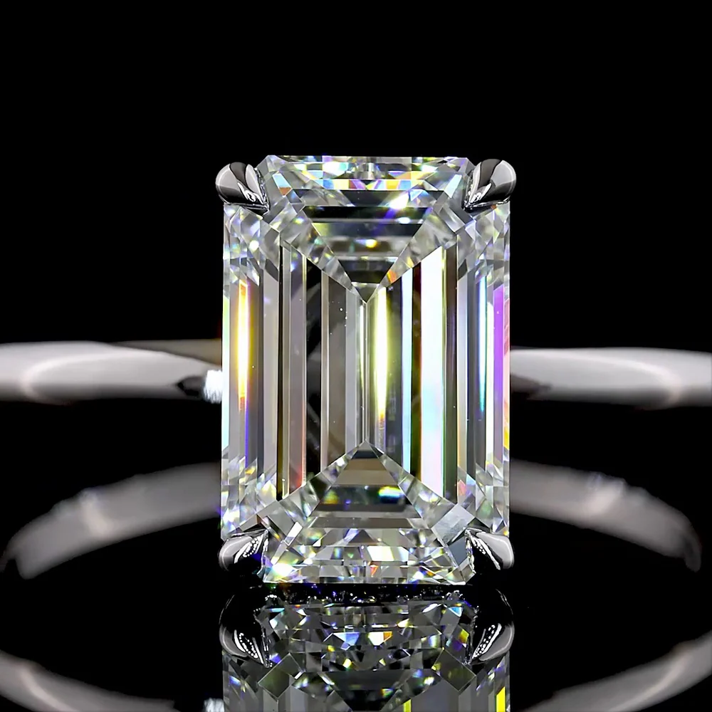 14K White Gold Hidden Halo Ring with 2.17 Carat Emerald Cut Lab Diamond and 0.08 Carat Brilliant Diamond Accents - 2.25 Total Carat Weight - Covaloro Fine Jewelry - Image 2