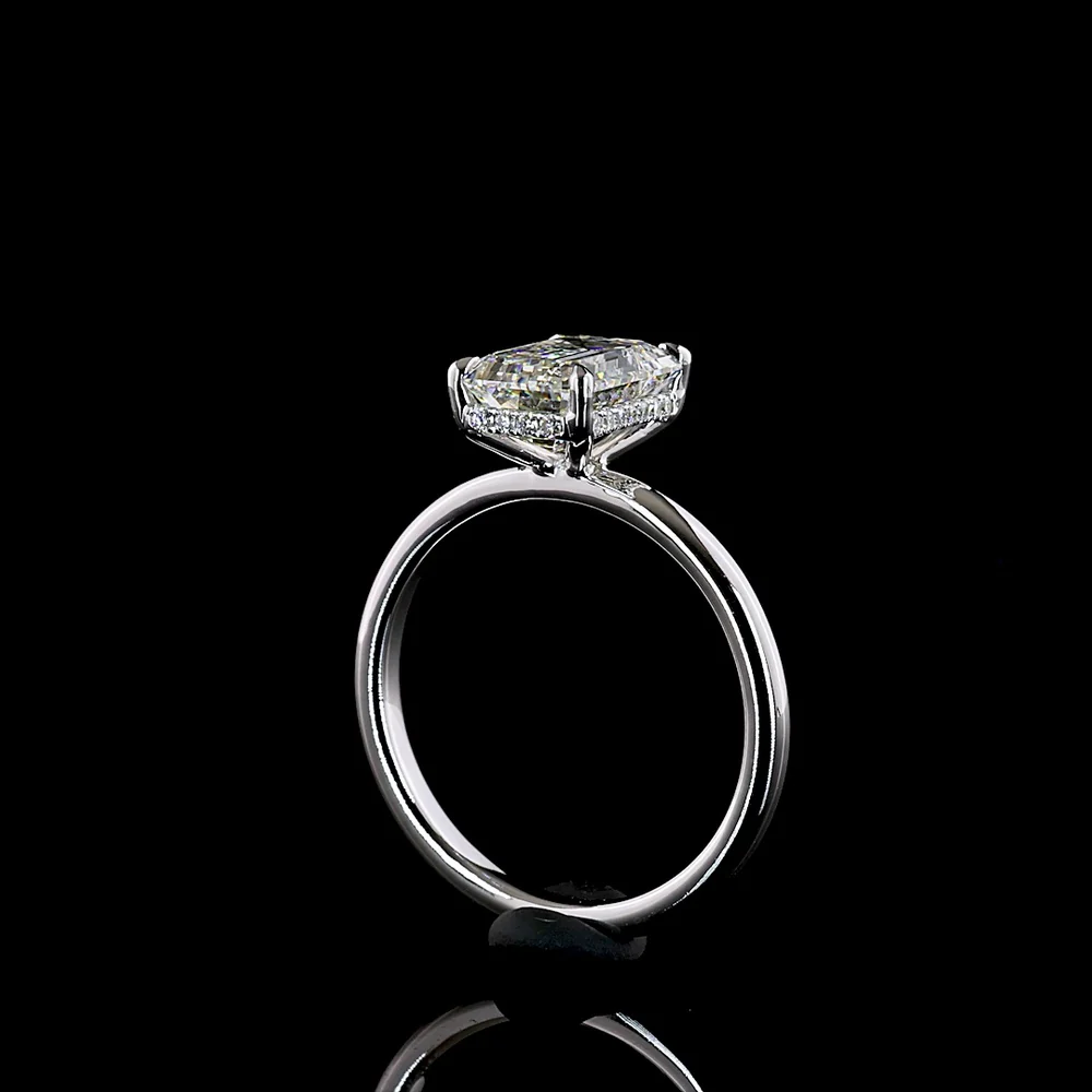 14K White Gold Hidden Halo Ring with 2.17 Carat Emerald Cut Lab Diamond and 0.08 Carat Brilliant Diamond Accents - 2.25 Total Carat Weight - Covaloro Fine Jewelry - Image 3
