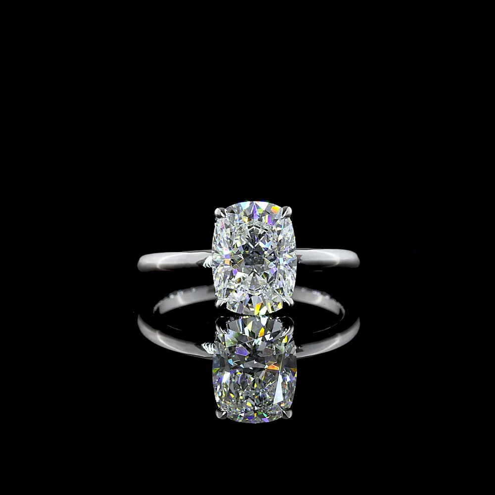 14K White Gold Hidden Halo Ring with 2.20 Carat Cushion Brilliant Cut Lab Diamond and 0.07 Carat Accent Lab Diamonds - D VS1 IGI Certified - 2.27 Carat Total Weight - Covaloro Fine Jewelry