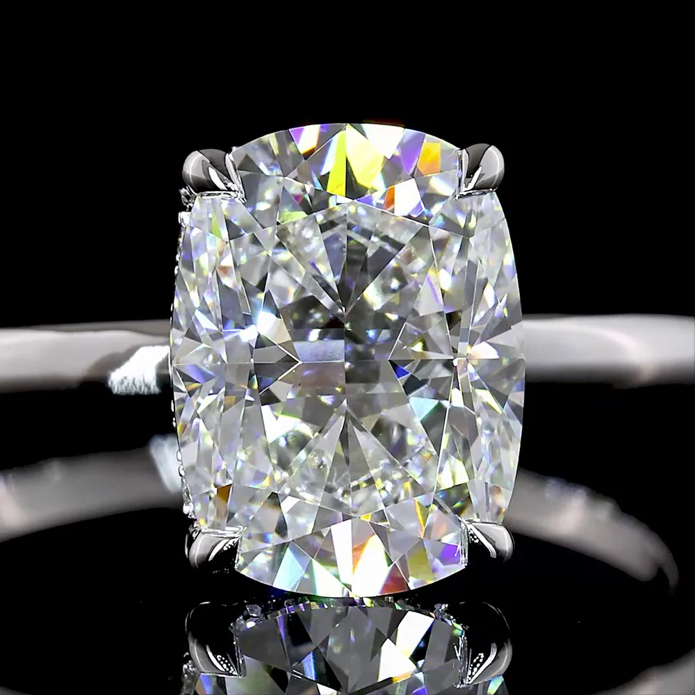 14K White Gold Hidden Halo Ring with 2.20 Carat Cushion Brilliant Cut Lab Diamond and 0.07 Carat Accent Lab Diamonds - D VS1 IGI Certified - 2.27 Carat Total Weight - Covaloro Fine Jewelry - Image 2