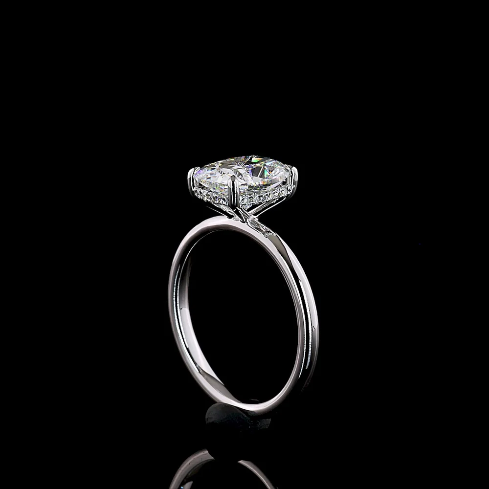 14K White Gold Hidden Halo Ring with 2.20 Carat Cushion Brilliant Cut Lab Diamond and 0.07 Carat Accent Lab Diamonds - D VS1 IGI Certified - 2.27 Carat Total Weight - Covaloro Fine Jewelry - Image 3