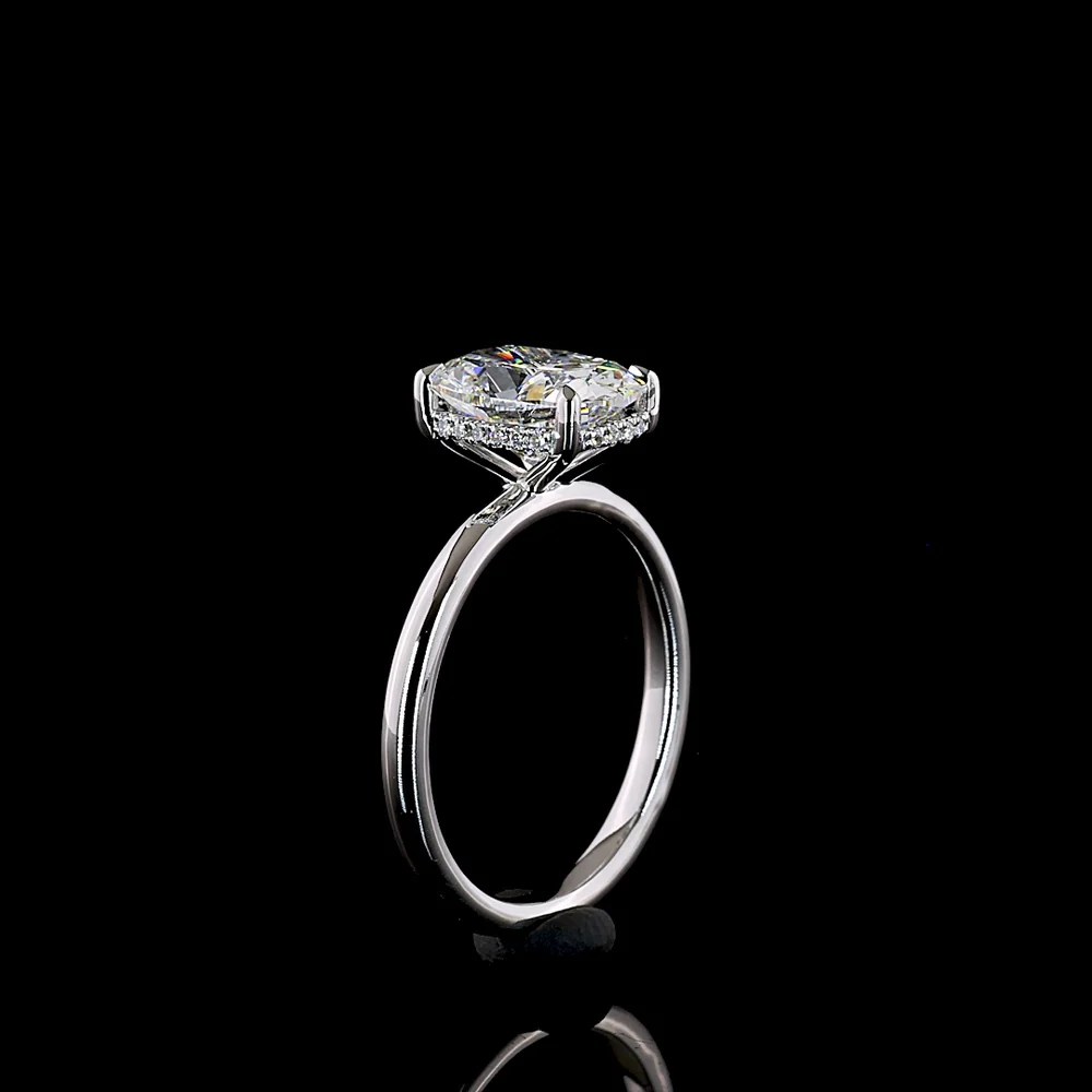 14K White Gold Hidden Halo Ring with 2.20 Carat Cushion Brilliant Cut Lab Diamond and 0.07 Carat Accent Lab Diamonds - D VS1 IGI Certified - 2.27 Carat Total Weight - Covaloro Fine Jewelry - Image 4