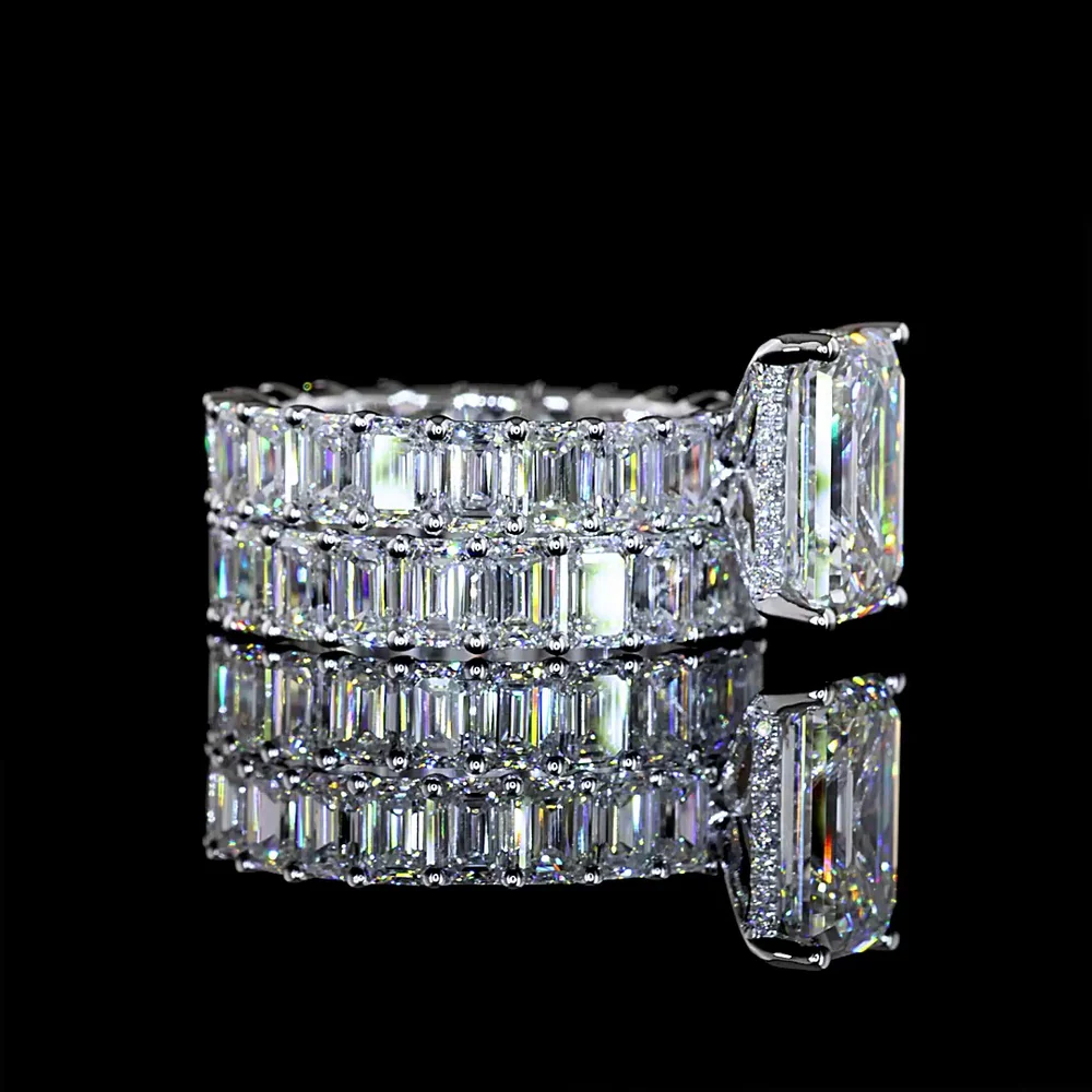 14K White Gold Hidden Halo Ring with 2.97 Carats Emerald Cut Lab Diamond and Accented Emerald Cut Band - 6.67 Carats Total Diamond Weight - Covaloro Fine Jewelry - Image 2