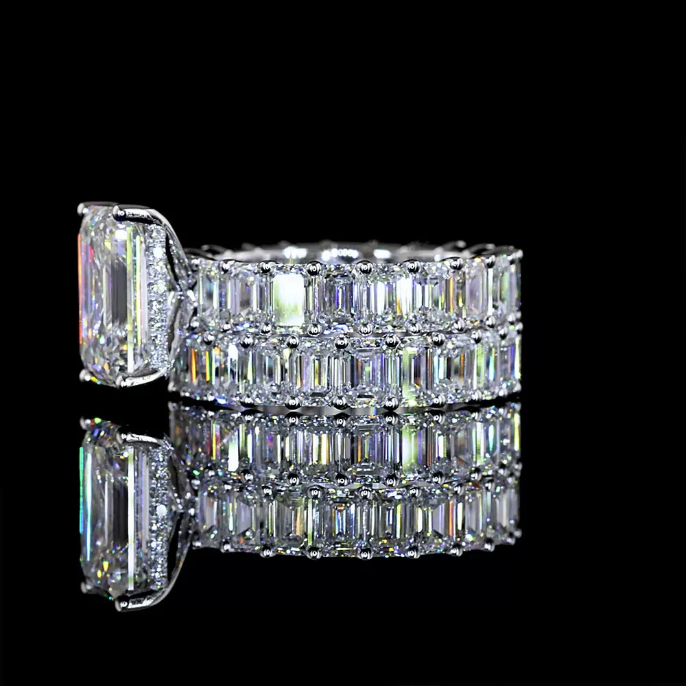 14K White Gold Hidden Halo Ring with 2.97 Carats Emerald Cut Lab Diamond and Accented Emerald Cut Band - 6.67 Carats Total Diamond Weight - Covaloro Fine Jewelry - Image 3
