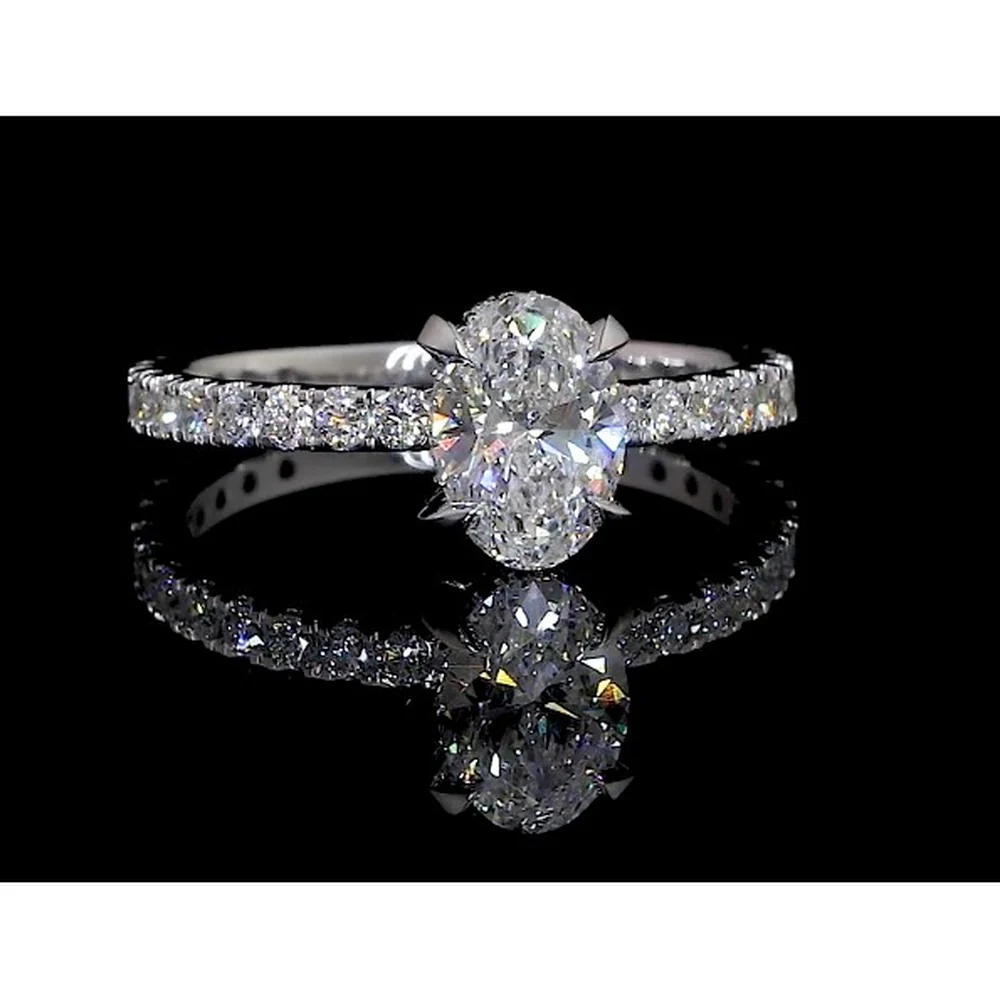 14K White Gold Hidden Halo Ring with 3.00 Carat Oval Cut Lab Diamond and 0.87 Carat Round Brilliant Diamonds - GIA Certified E VVS2 - 3.87 Total Carat Weight - Covaloro Fine Jewelry