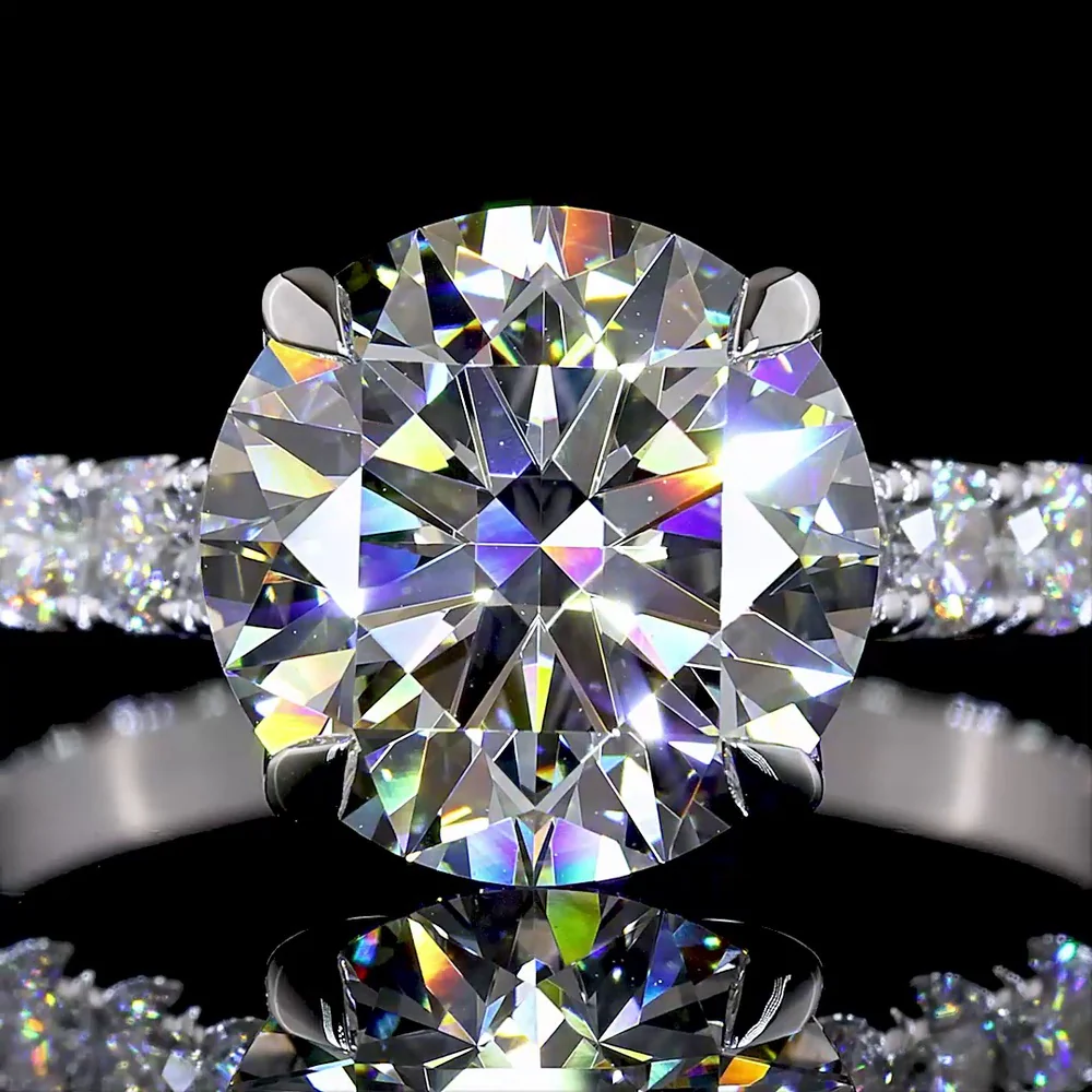 14K White Gold Hidden Halo Ring with 3.01 Carat Round Brilliant Lab Diamond Center and 0.70 Carat Accent Lab Diamonds - 3.71 Total Carat Weight, IGI Certified E VVS2 - Covaloro Fine Jewelry - Image 2