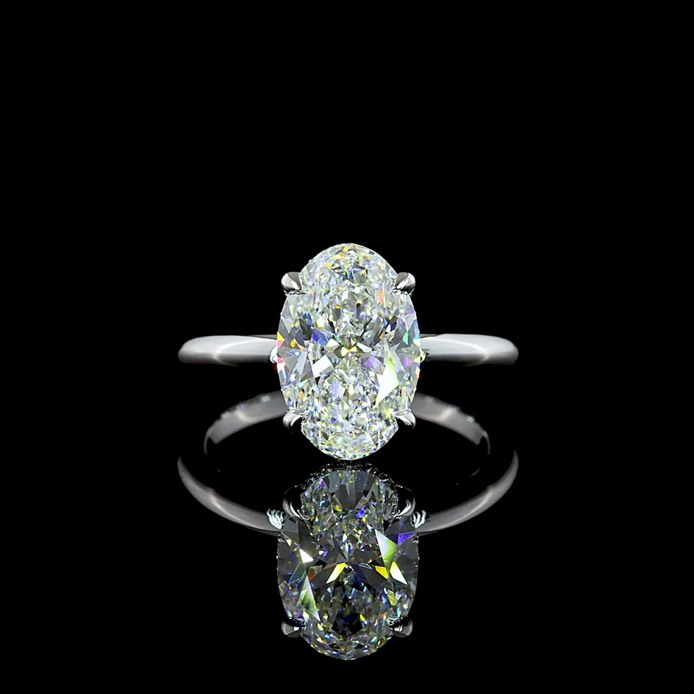 14K White Gold Hidden Halo Ring with 3.12 Carat Oval Cut Lab Diamond and 0.12 Carat Brilliant Cut Diamond Accents - 3.24 Total Carat Weight - Covaloro Fine Jewelry