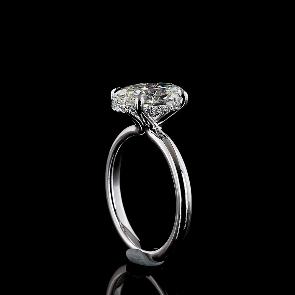14K White Gold Hidden Halo Ring with 3.12 Carat Oval Cut Lab Diamond and 0.12 Carat Brilliant Cut Diamond Accents - 3.24 Total Carat Weight - Covaloro Fine Jewelry - Image 3