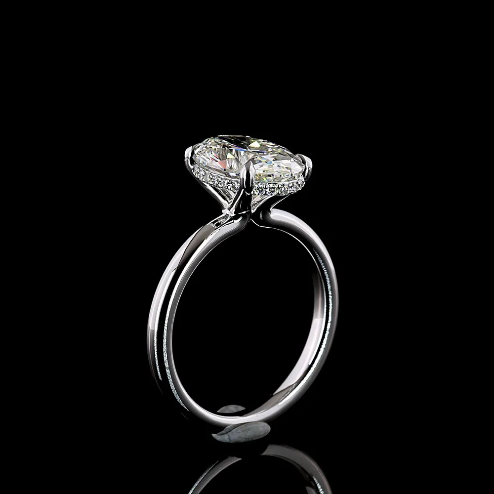 14K White Gold Hidden Halo Ring with 3.12 Carat Oval Cut Lab Diamond and 0.12 Carat Brilliant Cut Diamond Accents - 3.24 Total Carat Weight - Covaloro Fine Jewelry - Image 4