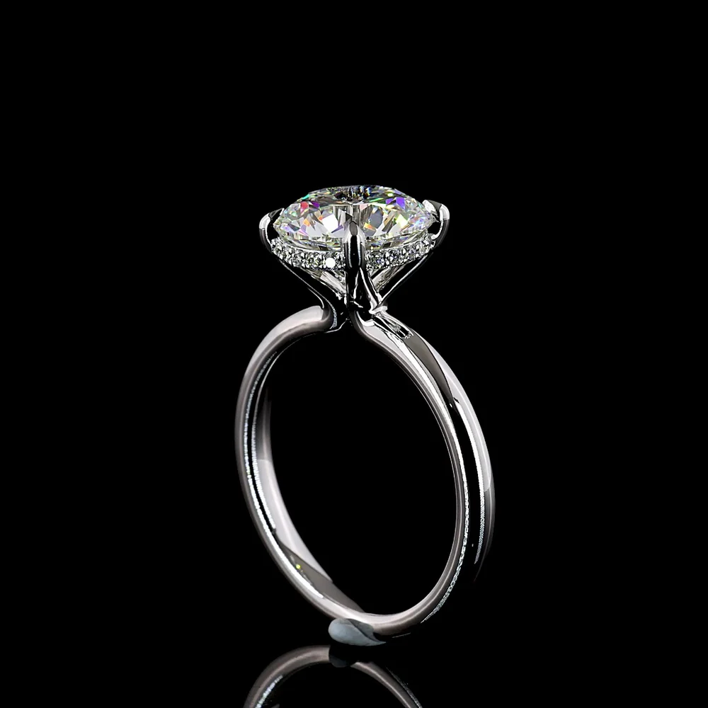 14K White Gold Hidden Halo Ring with 3.12 Carat Round Brilliant Cut E VVS2 Lab Diamond and 0.10 Carat Side Lab Diamonds - 3.22 Carat Total Diamond Weight - Covaloro Fine Jewelry - Image 3
