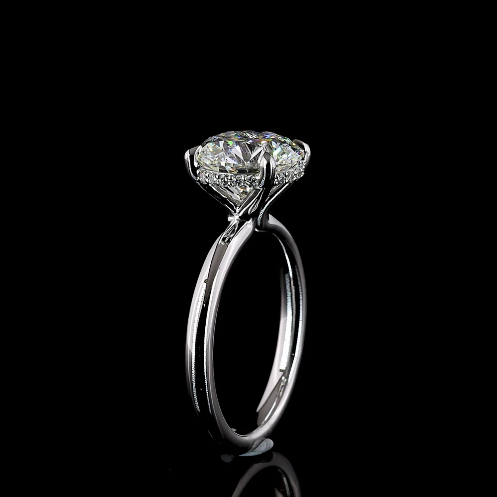 14K White Gold Hidden Halo Ring with 3.12 Carat Round Brilliant Cut E VVS2 Lab Diamond and 0.10 Carat Side Lab Diamonds - 3.22 Carat Total Diamond Weight - Covaloro Fine Jewelry - Image 4