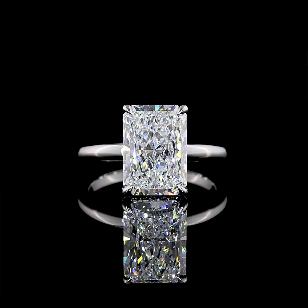 14K White Gold Hidden Halo Ring with 4.04 Carat Radiant Cut Lab Diamond and 0.12 Carat Brilliant Cut Diamond Accents - IGI Certified D VVS2 - Covaloro Fine Jewelry