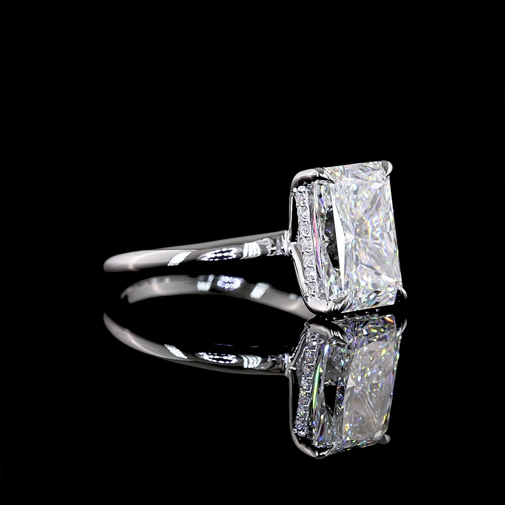 14K White Gold Hidden Halo Ring with 4.04 Carat Radiant Cut Lab Diamond and 0.12 Carat Brilliant Cut Diamond Accents - IGI Certified D VVS2 - Covaloro Fine Jewelry - Image 2