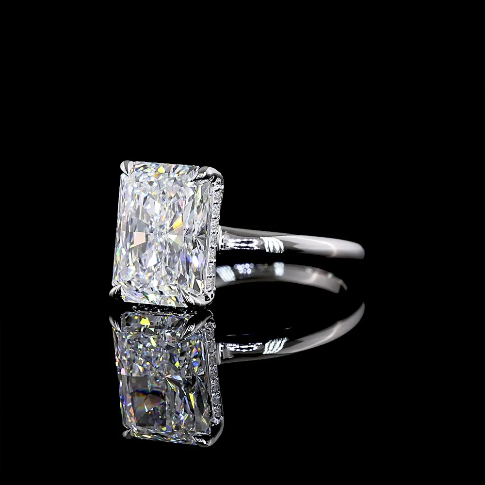 14K White Gold Hidden Halo Ring with 4.04 Carat Radiant Cut Lab Diamond and 0.12 Carat Brilliant Cut Diamond Accents - IGI Certified D VVS2 - Covaloro Fine Jewelry - Image 3