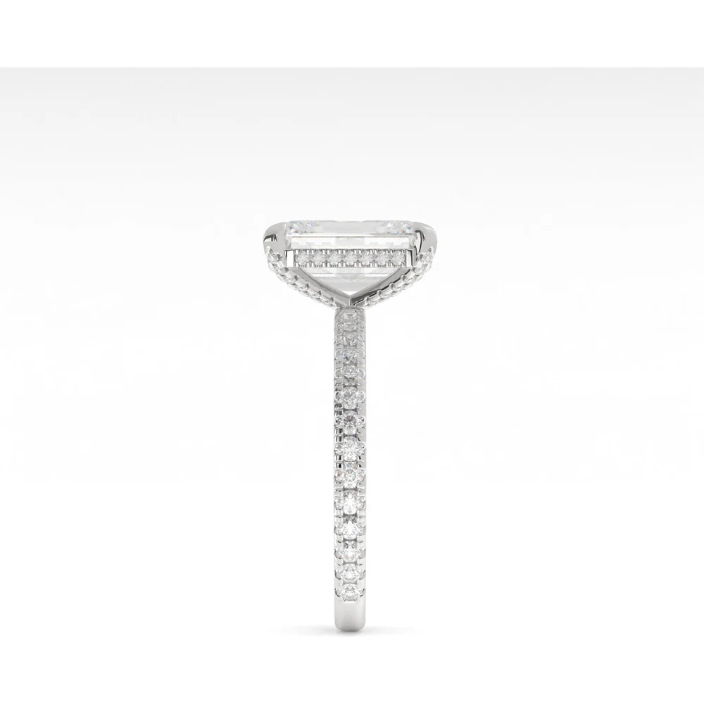 14K White Gold Hidden Halo Ring with 4.05 Carat Emerald Cut Lab Diamond and Pave Band - Total Diamond Weight 5.34 Carats - Covaloro Fine Jewelry - Image 2
