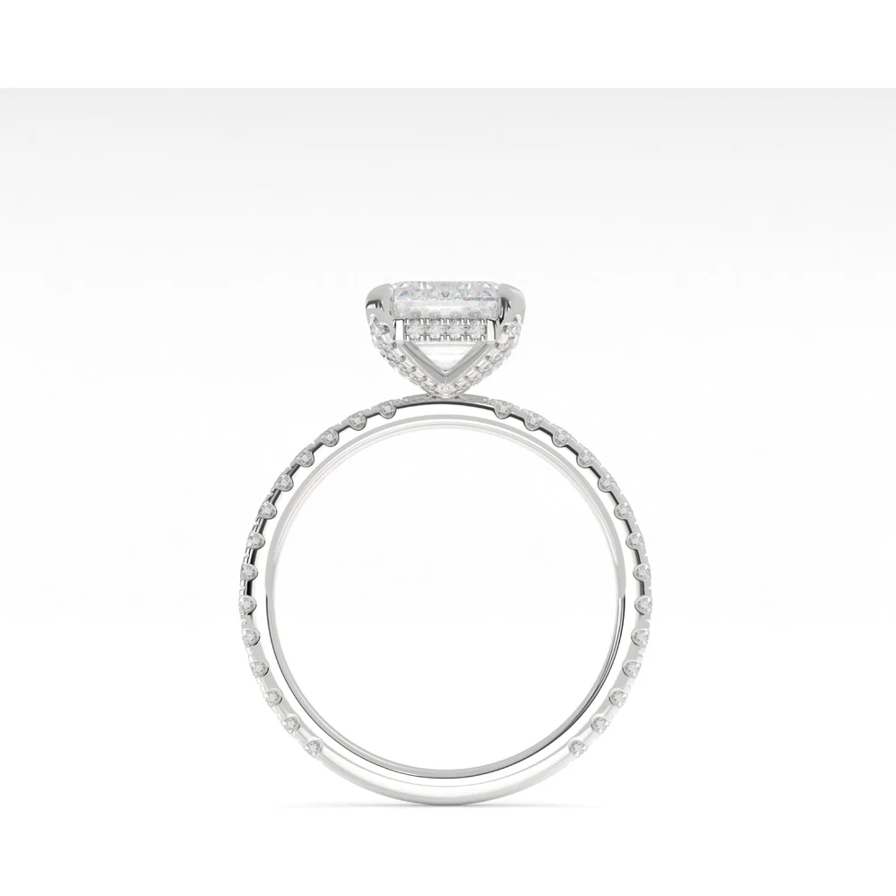 14K White Gold Hidden Halo Ring with 4.05 Carat Emerald Cut Lab Diamond and Pave Band - Total Diamond Weight 5.34 Carats - Covaloro Fine Jewelry - Image 3