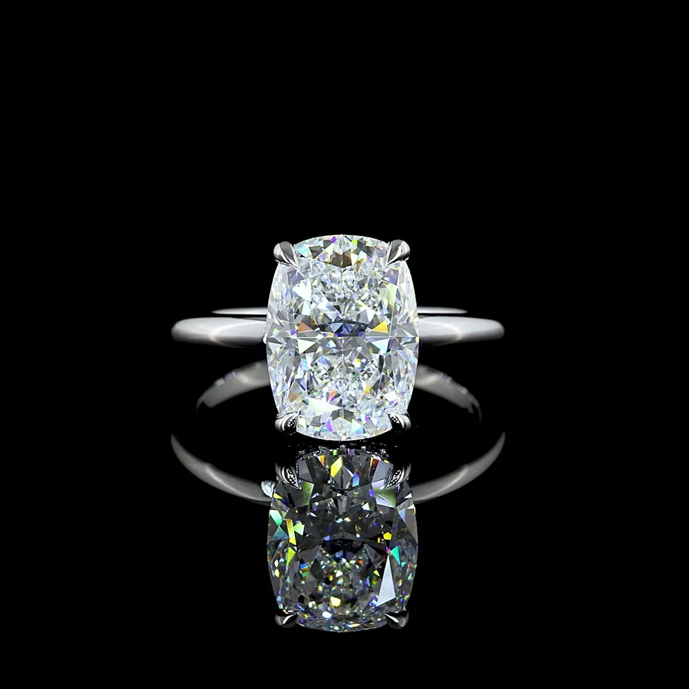 14K White Gold Hidden Halo Ring with 4.07 Carat Cushion Brilliant Lab Diamond and 0.11 Carat Diamond Halo - IGI Certified, 4.18 Total Carat Weight - Covaloro Fine Jewelry