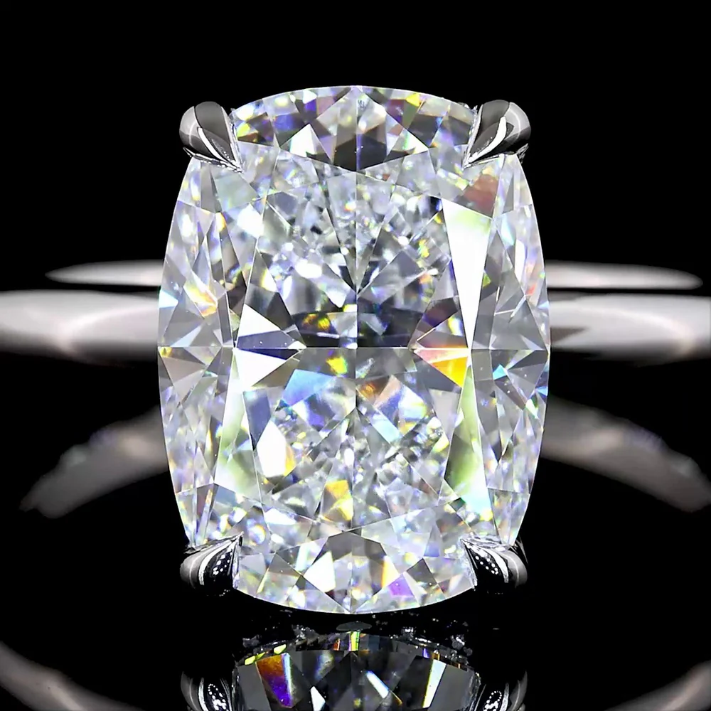 14K White Gold Hidden Halo Ring with 4.07 Carat Cushion Brilliant Lab Diamond and 0.11 Carat Diamond Halo - IGI Certified, 4.18 Total Carat Weight - Covaloro Fine Jewelry - Image 2