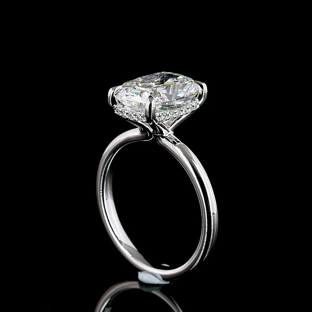 14K White Gold Hidden Halo Ring with 4.07 Carat Cushion Brilliant Lab Diamond and 0.11 Carat Diamond Halo - IGI Certified, 4.18 Total Carat Weight - Covaloro Fine Jewelry - Image 3