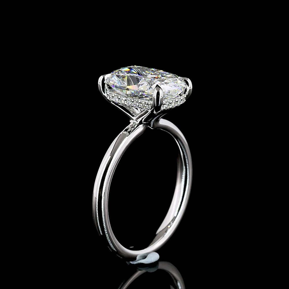 14K White Gold Hidden Halo Ring with 4.07 Carat Cushion Brilliant Lab Diamond and 0.11 Carat Diamond Halo - IGI Certified, 4.18 Total Carat Weight - Covaloro Fine Jewelry - Image 4
