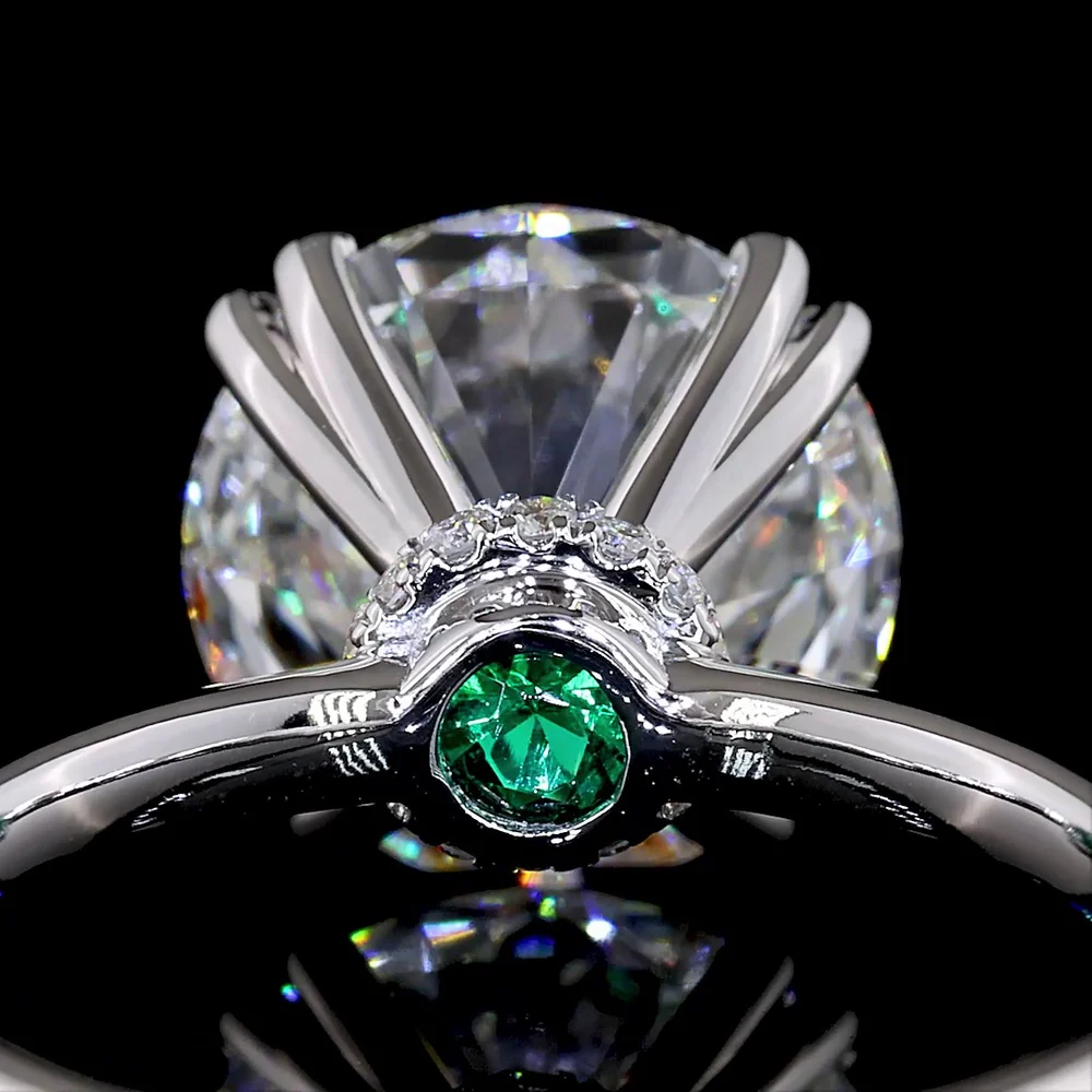 14K White Gold Hidden Halo Ring with 5.03 Carat Round Lab Diamond E VVS2 and 0.09 Carat Diamond Accents - Total 5.12 Carats - Covaloro Fine Jewelry - Image 3