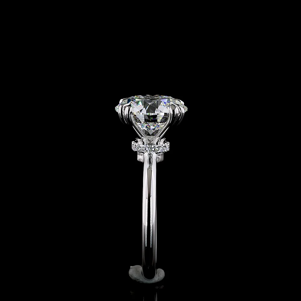 14K White Gold Hidden Halo Ring with 5.03 Carat Round Lab Diamond E VVS2 and 0.09 Carat Diamond Accents - Total 5.12 Carats - Covaloro Fine Jewelry - Image 4