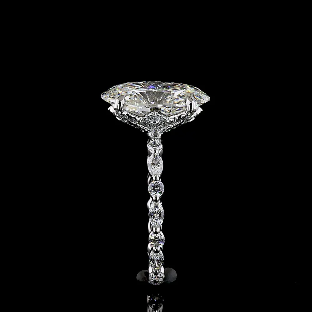 14K White Gold Hidden Halo Ring with 5.11 Carat Oval Cut Lab Diamond and Accent Marquise and Round Diamonds - 5.85 Carat Total Diamond Weight - Covaloro Fine Jewelry - Image 4
