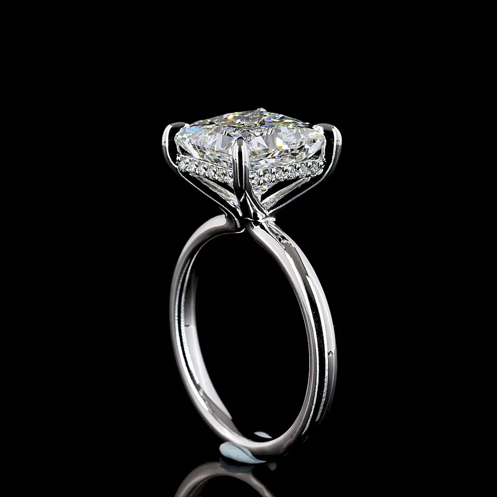 14K White Gold Hidden Halo Ring with 5.11 Carat Princess Cut D VVS2 Lab Diamond and 0.12 Carat Brilliant Cut Lab Diamond Accent - 5.23 Carat Total Diamond Weight - Covaloro Fine Jewelry - Image 3