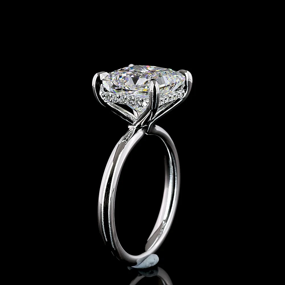 14K White Gold Hidden Halo Ring with 5.11 Carat Princess Cut D VVS2 Lab Diamond and 0.12 Carat Brilliant Cut Lab Diamond Accent - 5.23 Carat Total Diamond Weight - Covaloro Fine Jewelry - Image 4