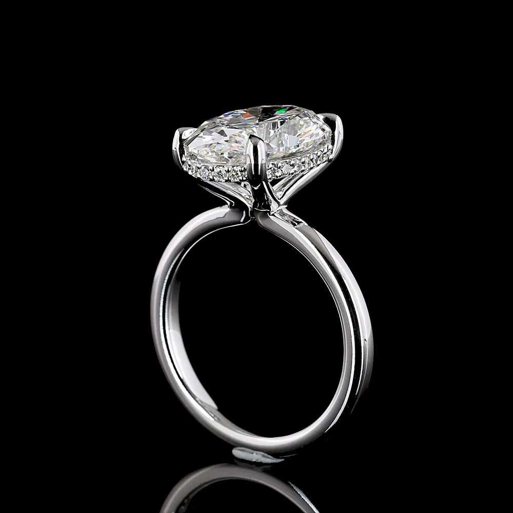 14K White Gold Hidden Halo Ring with 5.13 Carat Oval Cut Lab Diamond and 0.67 Carats Accent Diamonds - Total 5.80 Carats D VVS1 GIA Certified - Covaloro Fine Jewelry - Image 2