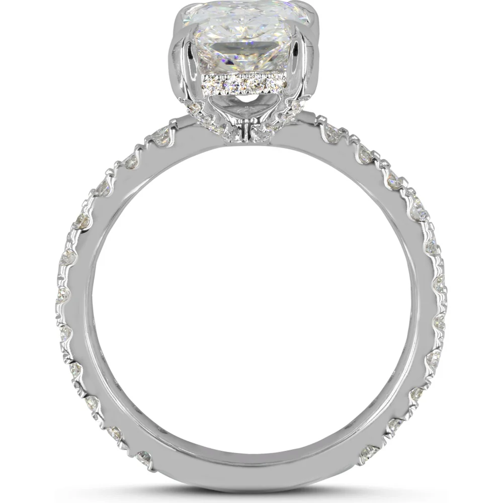 14K White Gold Hidden Halo Ring with 5.17 Carats Radiant Cut Lab Diamond and 59 total diamonds - 6.26 Carat Total Weight - Covaloro Fine Jewelry - Image 4