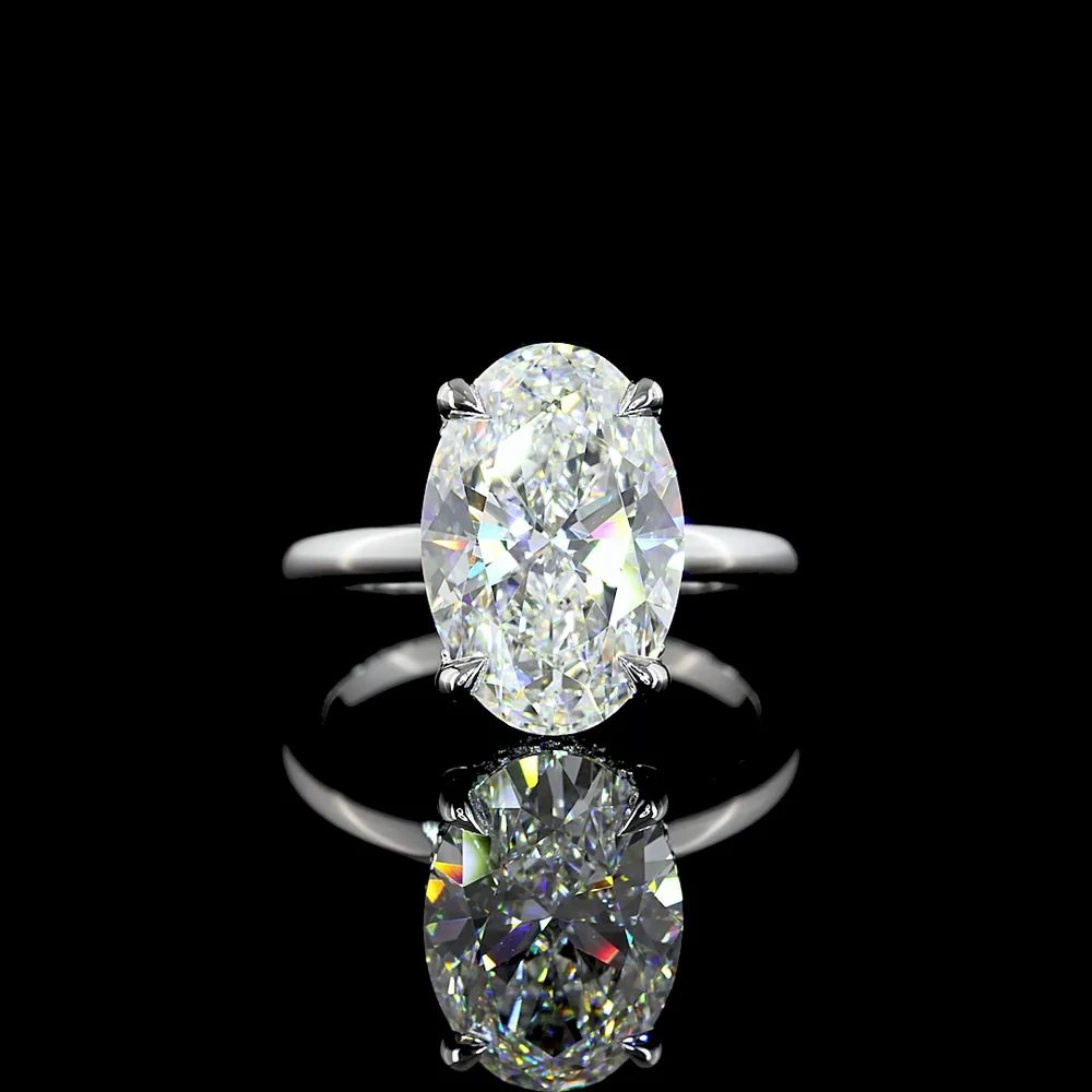 14K White Gold Hidden Halo Ring with 5.18 Carat Oval Cut Lab Diamond and Accent Stones - 6.35 Carat Total Diamond Weight - Covaloro Fine Jewelry