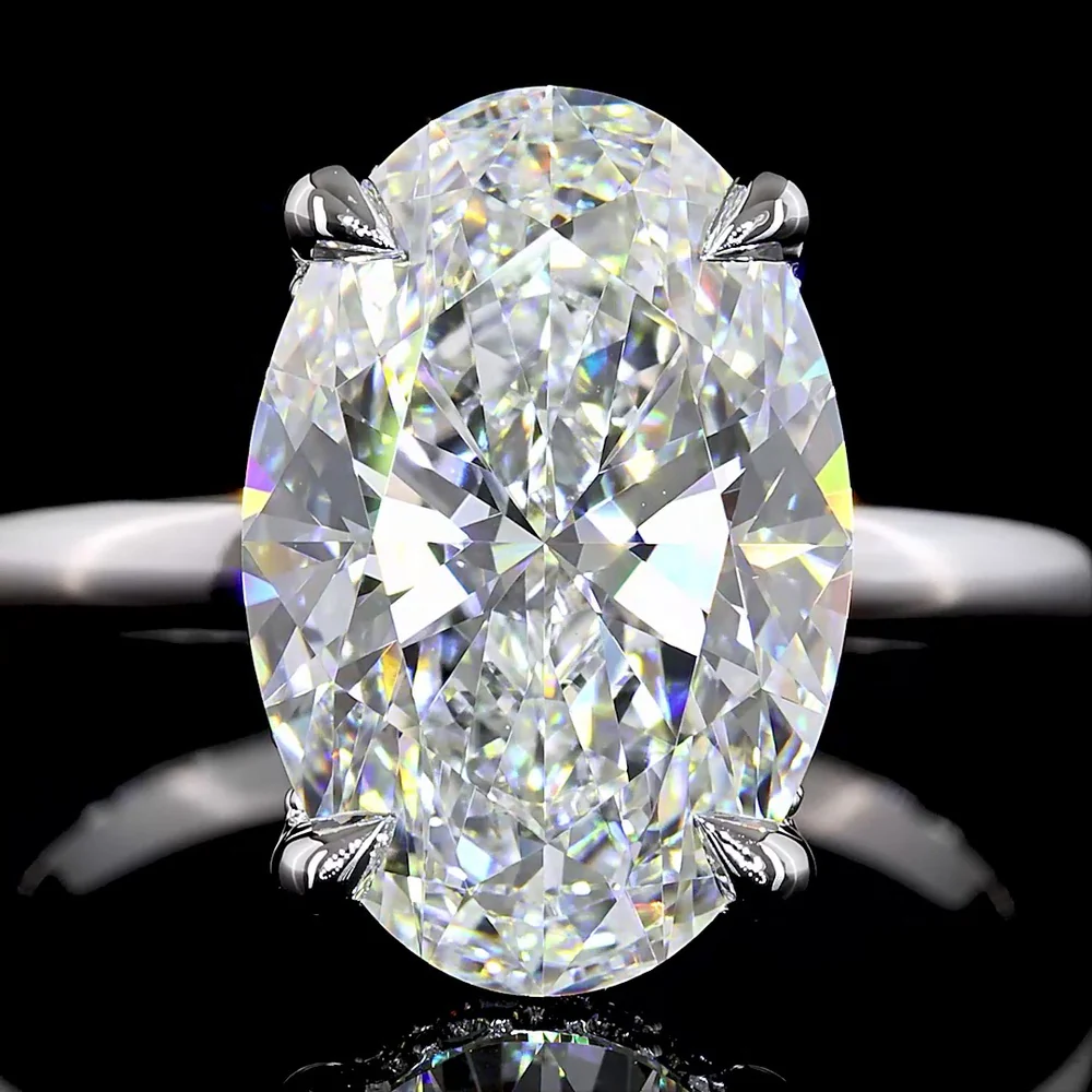 14K White Gold Hidden Halo Ring with 5.18 Carat Oval Cut Lab Diamond and Accent Stones - 6.35 Carat Total Diamond Weight - Covaloro Fine Jewelry - Image 3